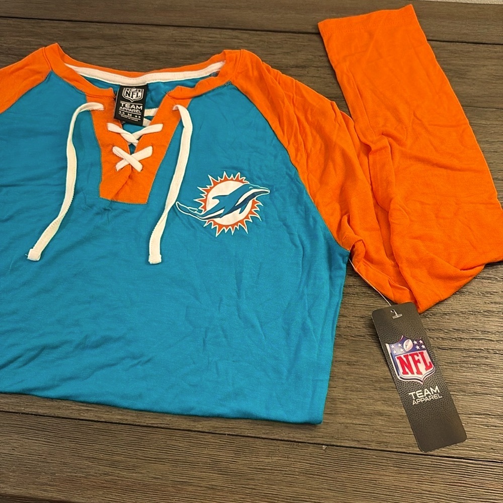 NWT [NFL] Miami Dolphins Lace-Up Long Sleeved T-Shirts, Multiple Women's Sz S-XL - Picture 4 of 12